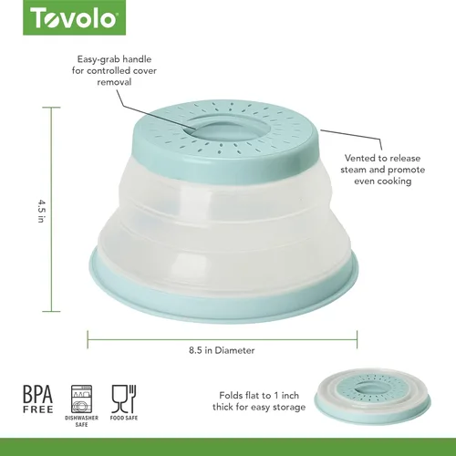 Miniatura 6 de Tovolo Cubierta para Plato de Microondas Pequeña en Azul Neblina Plegable Ventilada de Silicona Cubierta Antisalpicaduras para Microondas, Apta