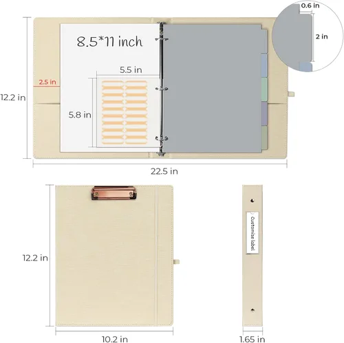 Miniatura 5 de EYROZILL Carpeta de 3 anillas, organizador de carpetas de lino de 1 pulgada para tamaño carta (8.5 x 11 pulgadas) con 5 separadores de pestañas