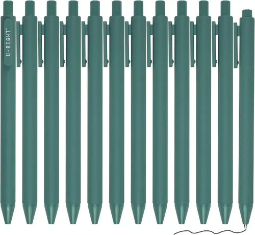 U-RIGHT 12 piezas de bolígrafos de tinta de gel, tinta negra de 0.5 mm, punta fina, escritura suave, bolígrafos bonitos para oficina y escuela Verde