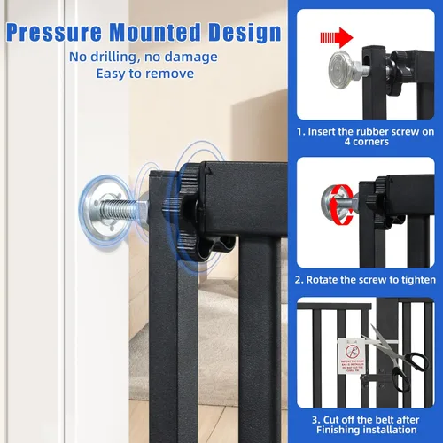 Miniatura 5 de SHYUJAJIE Puerta para mascotas extra alta de 55 pulgadas para gatos, puertas para perros anchas ajustables de 29.92"-43", puerta alta para mascotas