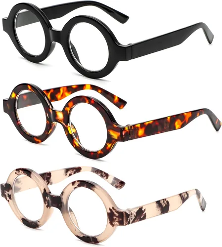 Paquete de 3 lentes de lectura redondos de gran tamaño para mujeres y hombres, bloqueo de luz azul, cómodos lectores
