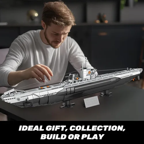 Miniatura 6 de Reobrix U-Boat - Juego de construcción de submarino militar, kit de modelo de submarino militar para adultos, historia de la Segunda Guerra Mundial