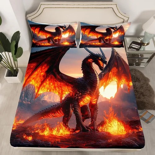 Miniatura 7 de Erosebridal Monster Bedding - Juego de sábanas de tamaño individual con diseño de dragón mágico para niños y hombres, juego de cama ajustable