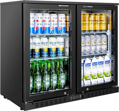 Enfriador de barra trasera con 2 puertas de vidrio, refrigerador comercial de bebidas bajo mostrador, 7.4 pies cúbicos, ETL, refrigeradores de
