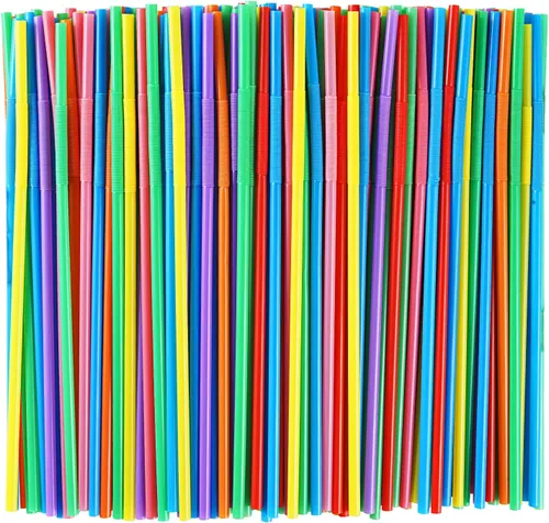 Miniatura 9 de 100 popotes flexibles largos de plástico coloridos. (0.23 pulgadas de diámetro y 10.2 pulgadas de largo)