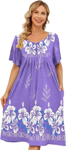 Vestido de casa con bolsillos para mujer, camisón, vestido de manga corta de descanso, disponible en tallas S-3XL