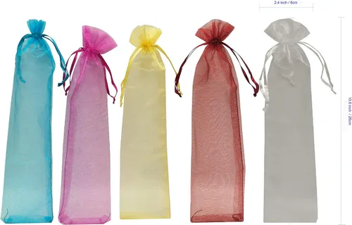 Miniatura 3 de Ankirol 100 bolsas de organza transparente de 2.4 x 10.6 pulgadas, bolsa de regalo de organza plegable con bolsas de seda con cordón para abanicos