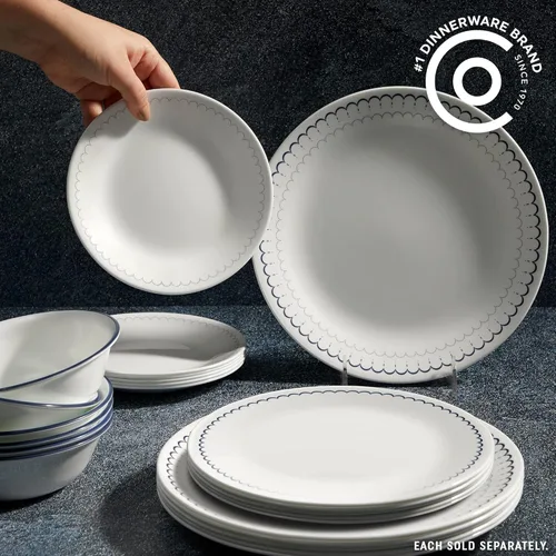Miniatura 2 de Corelle Juego de 6 platos redondos de 21.6 cm para almuerzo, vidrio de triple capa Vitrelle, platos redondos ligeros, platos para ensalada