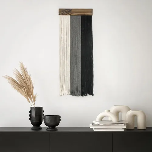 Miniatura 9 de Tapiz bohemio de macramé para colgar en la pared, tejido teñido anudado de fibra verde y blanca, hecho a mano, para colgar en la pared, grande