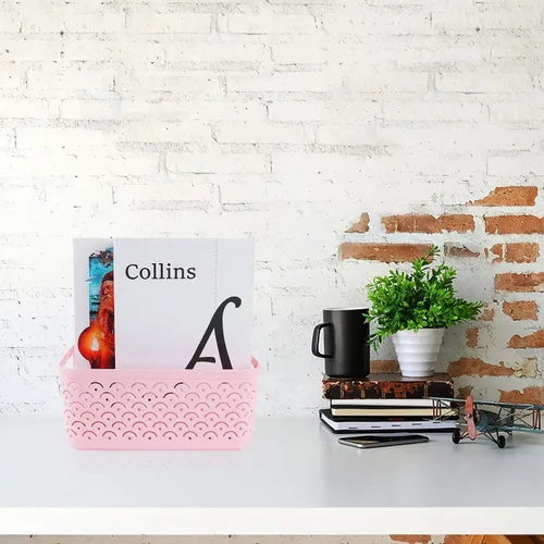 Miniatura 7 de STARVAST Paquete de 5 cestas de almacenamiento de plástico, caja de almacenamiento de escritorio hueca portátil con patrón de escamas de pescado Rosa
