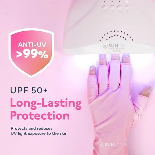 Miniatura 6 de SUNUV Guantes LED con luz UV para uñas de gel, guantes profesionales UPF 50+ anti UV para lámpara de uñas de gel, tecnología de uñas, rosa