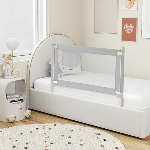 Miniatura 2 de HONEY JOY Riel de cama para niños pequeños, 47 pulgadas extra larga, barandilla de seguridad portátil con bolsillo lateral, rieles de cama