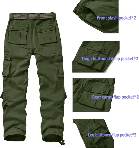 Miniatura 5 de Pantalones cargo de trabajo para mujer, de algodón, con 8 bolsillos, informal, estilo de combate militar