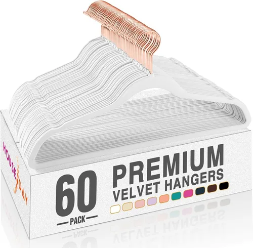 Miniatura 14 de HOUSE DAY Perchas de terciopelo negro, paquete de 60 perchas de fieltro antideslizantes de alta calidad, perchas resistentes de color negro
