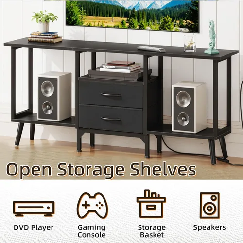 Miniatura 5 de GYIIYUO Soporte de TV pequeño con cajones de tela/luz LED para TV de 55 pulgadas, centro de entretenimiento con estantes abiertos de almacenamiento