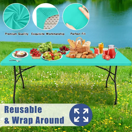 Miniatura 5 de Moosfor Mantel rectangular de elastano de 4 pies, manteles elásticos ajustables para pícnic, funda elástica y lavable para mesa de patio para Azul