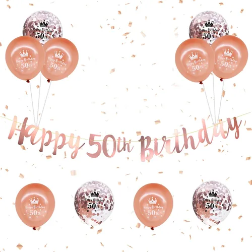 Miniatura 9 de Kit de decoración de cumpleaños número 60, 16 piezas de decoraciones de cumpleaños de oro rosa negro con banderines de feliz cumpleaños 60, globos