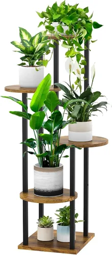 Miniatura 13 de Soporte alto de madera de 4 niveles para plantas, estante de metal para interiores, múltiples estantes para macetas, estante de esquina, estante