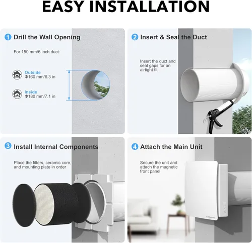 Miniatura 7 de Ventilador de ventilación HEPA a través de la pared con WiFi y control remoto, ventilación de pared ultra silenciosa del motor EC, entrada de aire
