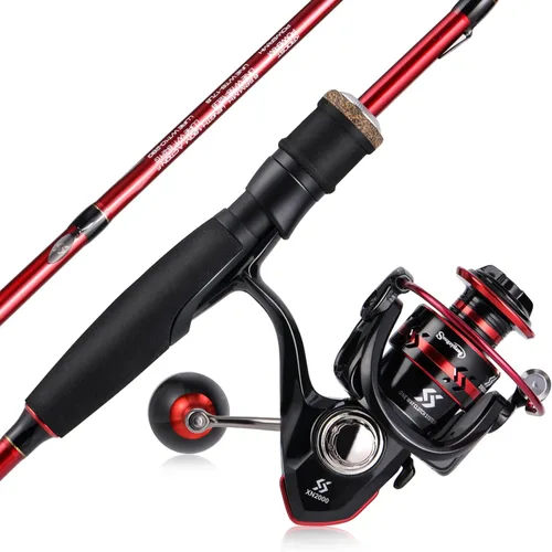 Sougayilang Fishing Rod and Reel Combo, Stainless Steel Guides Fishing Pole with Spinning Reel Combo for Saltwater and Freshwater Rojo - M/MH Twin