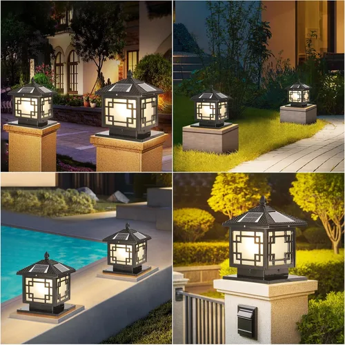 Miniatura 5 de SLAWA Farol de Iluminación Solar de 9.8 Pulgadas para Exteriores, Luz para Tapas de Postes con Lámpara de Columna LED Alimentada por Energía Solar