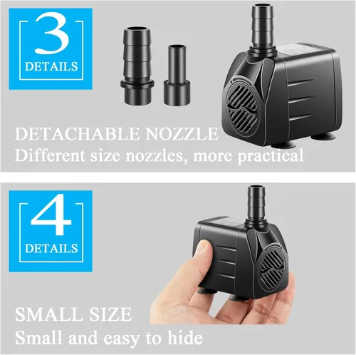 Miniatura 5 de Paquete de 3 bombas sumergibles con luz LED, bomba de fuente pequeña con tubo, bomba de agua sumergible para acuario, pecera, interior o exterior