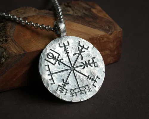 Miniatura 5 de Baldur Jewelry - Collar de brújula vikinga de plata de ley 925 con colgante Vegvisir Collar de joyería nórdica martillado a mano - Regalos vikingos