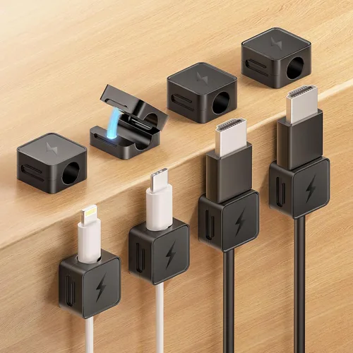 Miniatura 11 de Clips magnéticos para cables [bloqueo 1s], organizador de cables adhesivos para mesita de noche, paquete de 6 clips de gestión de cables