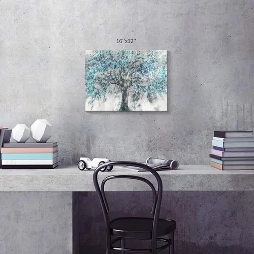 Miniatura 2 de Hardy Gallery Lienzo abstracto de árbol para la pared: pintura azul, impresión gráfica sobre lienzo, tamaño pequeño sin adornos para comedor