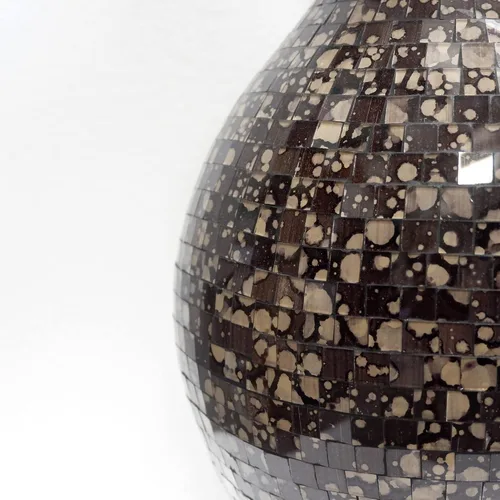 Miniatura 4 de Jarrón de mosaico de 24 pulgadas, cilindro alto hecho de terracota con piezas de mosaico de vidrio negro y gris, pieza decorativa hecha a mano