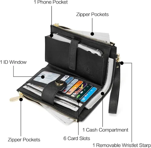 Miniatura 2 de BOSTANTEN Cartera de cuero genuino para mujer de gran capacidad cartera de mano con bloqueo RFID