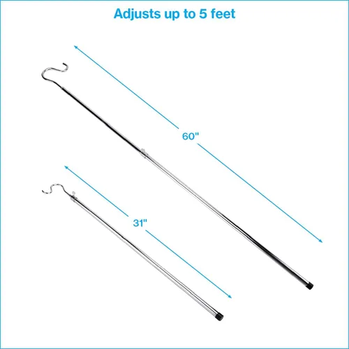 Miniatura 5 de SSWBasics Gancho cromado para ropa, poste de gancho cromado duradero, gancho ajustable de alto alcance para ropa, poste de gancho de metal