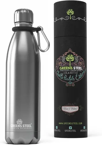 Miniatura 14 de Greens Steel Botella de agua de acero inoxidable, 17 onzas, color negro, doble pared aislada al vacío con tapa de rosca y a prueba de fugas, termo