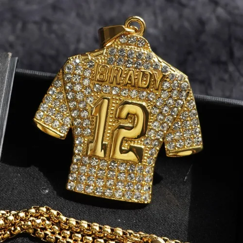 Miniatura 4 de LOK68 Collar con colgante de jersey de fútbol americano helado para hombres y niños, número 7número 10número 12número 23 cuello de jersey, hiphop
