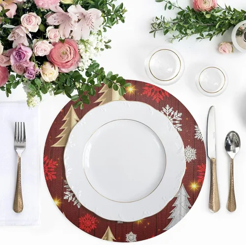 Miniatura 5 de Stylized Christmas Trees Table Place Mats, Non Slip Table Mats Round Washable for Kitchen Table one sizex6