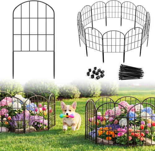 Paquete de 19 paneles decorativos para valla de jardín, 24 pulgadas de alto x 20.58 pies de largo, valla de barrera de animales, sin excavación,