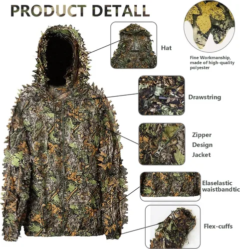 Miniatura 3 de Traje Ghillie, traje de camuflaje frondoso 3D, ropa de camuflaje de caza, ropa de bosque para caza, Airsoft, fotografía de vida silvestre