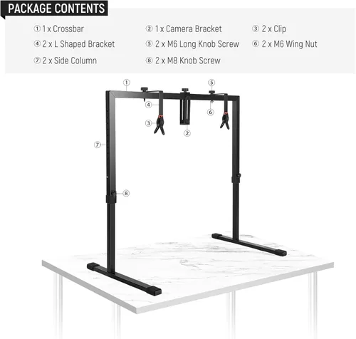 Miniatura 9 de NEEWER Soporte de cámara sobre mesa para tomas desde arriba, soporte de mesa resistente de acero para montaje de cámara, plataforma multidispositivo