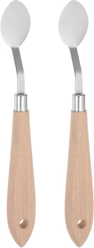 HARFINGTON 2pcs No.20 Paleta Cuchillos 0.866 in Ancho Acero Inoxidable Oval Espátula Pintura Pallet Cuchillo con Mango de Madera para Óleo Acrílico