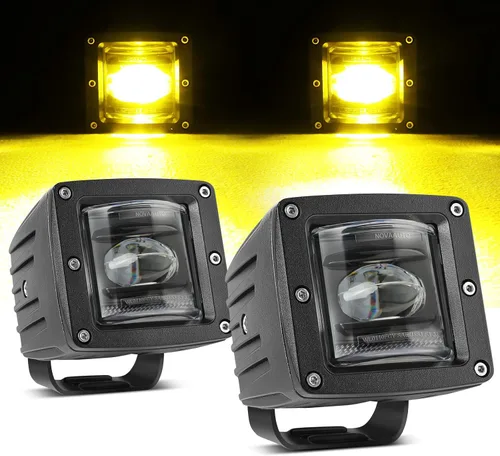 Luces antiniebla amarillas SAE de 3 pulgadas con cubos, luces LED aprobadas por DOT, luces de conducción todoterreno, barra de luz ámbar legal de