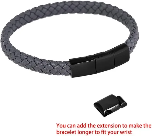 Miniatura 5 de Geoffrey Beene Pulsera trenzada de cuero genuino para hombre con cierre de acero inoxidable