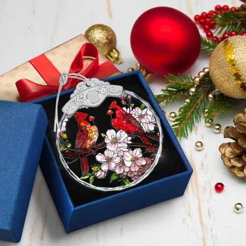 Miniatura 5 de Adornos de Navidad – Pájaros Cardenales y Flores Ornamento de Vidrio Emplomado – Decoración Navideña – Adornos para Árbol de Navidad – Regalos