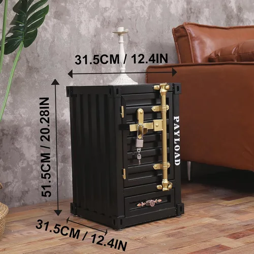 Miniatura 3 de Mesita de noche industrial para contenedores de envío, mesa de noche de hierro de 3 niveles de 20 pulgadas con cajón, mesa auxiliar de metal rústico