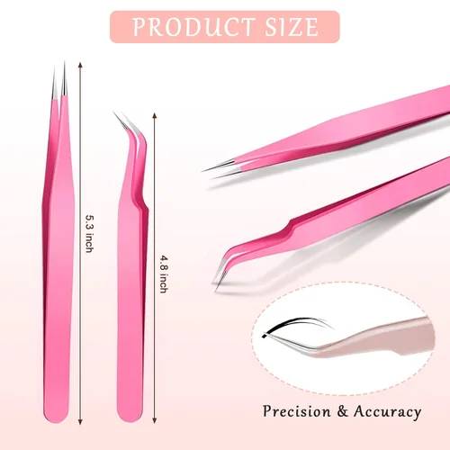 Miniatura 3 de Mudder 6 pinzas de pestañas de alta precisión para extensiones de pestañas, punta recta y curva, acero inoxidable para volumen de pestañas, Colorido
