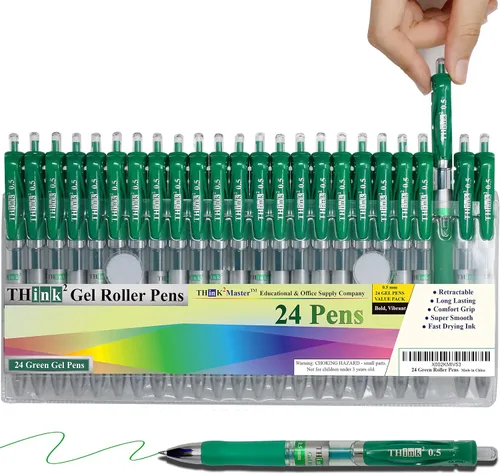 Miniatura 13 de [24 Bolígrafos - Tinta Azul] Bolígrafos de Gel Retráctiles Think2. (24 Azul) Punta Fina (0.5mm) Bolígrafos Tipo Roller con Agarre Cómodo.
