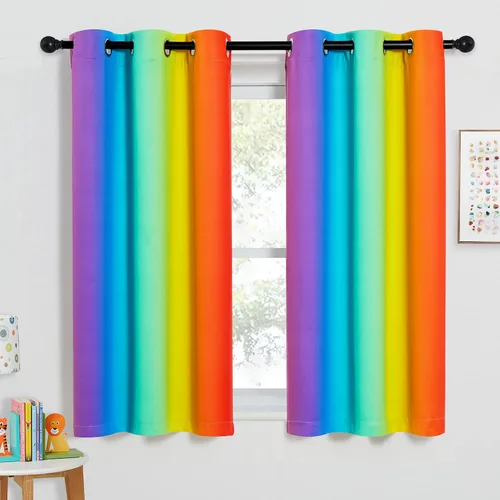 Miniatura 11 de NICETOWN Cortinas opacas arcoíris para niños, para dormitorio de princesa, sala de juegos, cortinas degradadas con aislamiento térmico y parte