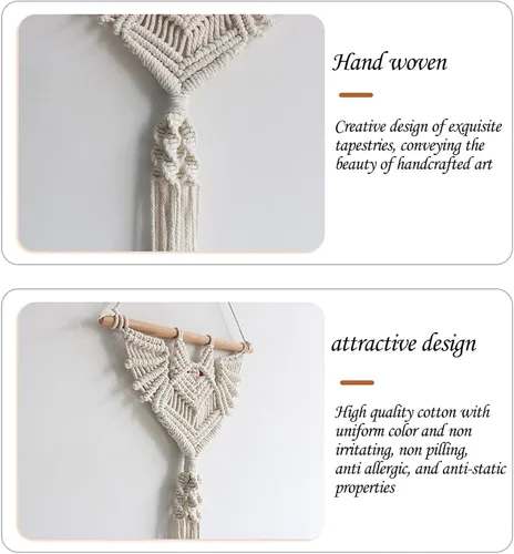 Miniatura 4 de Macetas colgantes de macramé en forma de murciélago para plantas de interior, hechas a mano, cuerda de algodón tejida a mano, maceta y tapiz