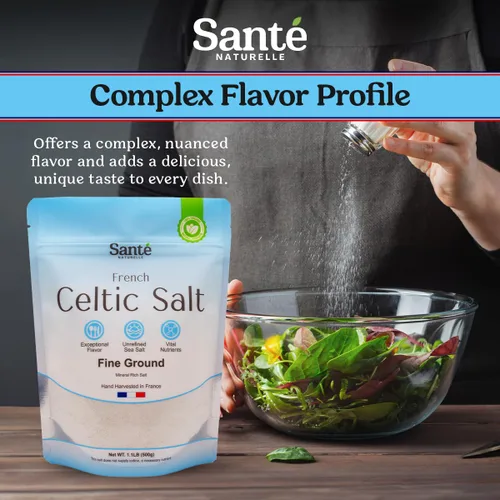 Miniatura 4 de Sante Naturelle Celtic Salt - Sal marina molida fina – 1.1lb (18oz) Paquete de 3, sal marina francesa orgánica sin refinar, rica en más de 82