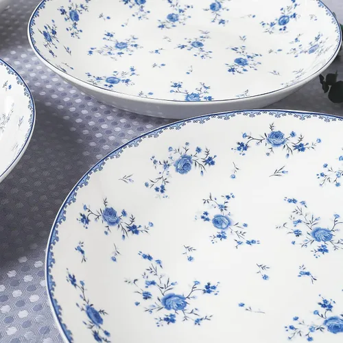 Miniatura 3 de fanquare Juego de 4 cuencos de ensalada de porcelana de 8 pulgadas, platos florales redondos para sopa, pasta, postre, fruta
