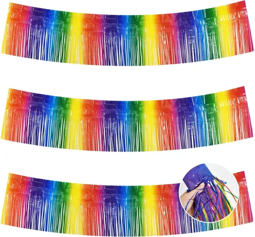 Miniatura 51 de BEISHIDA 3 Paquetes de Guirnalda de Flecos de Lámina Metálica Arcoíris Oscuro para Colgar en la Pared, Banderas de Oropiel para Halloween, Flotas